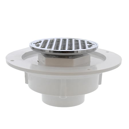 Jones Stephens 2in. PVC Shower Drain with 2in. Brass Spud and 4in. Round Chrome Plated Strainer D50711